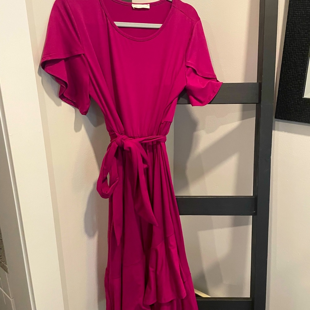 Beautiful magenta belted dress. Size L.